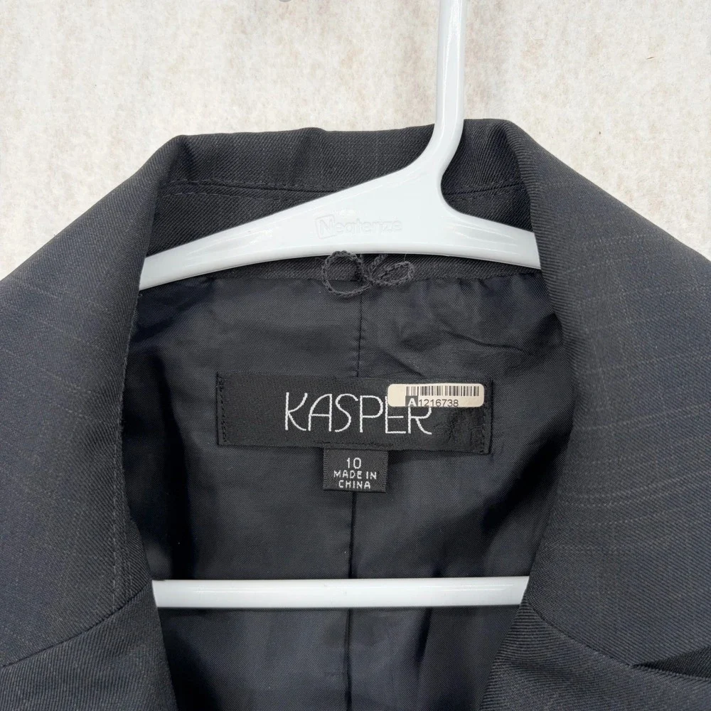Kasper Womens Charcoal Gray Pinstripe Two Button Blazer Suit Jacket Size 10